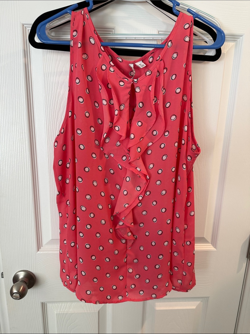 Elle Coral Pink Polka Dot Ruffle Sleeveless Camisole